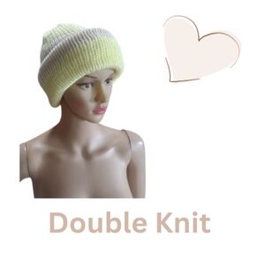 Double Knit Beanie-Yellow/Cream